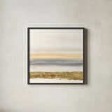Gold and Gray Sand III by Chris Paschke. Shown in a sleek black glass frame for a contemporary gallery look. Available as an archival giclee rolled canvas, fine art paper, or poster print. SKU 75463a.