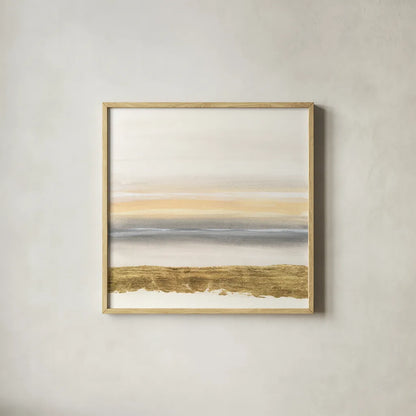 Gold and Gray Sand III by Chris Paschke. Shown in a natural wood glass frame for a timeless modern aesthetic. Available as an archival giclee rolled canvas, fine art paper, or poster print. SKU 75463a.