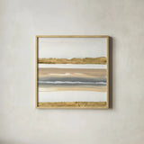 Gold and Gray Sand IV by Chris Paschke. Shown in a natural wood glass frame for a timeless modern aesthetic. Available as an archival giclee rolled canvas, fine art paper, or poster print. SKU 75464a.