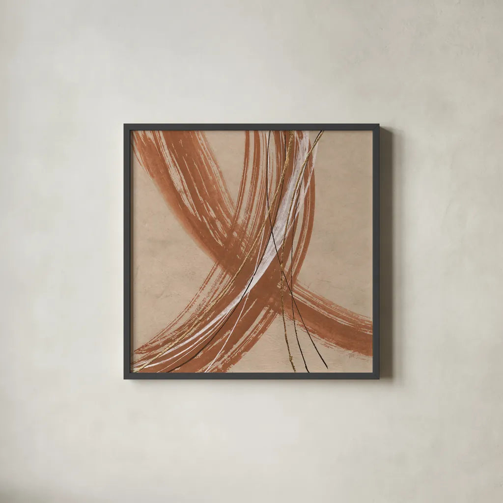 Gold in Opposition I by Chris Paschke. Shown in a sleek black glass frame for a contemporary gallery look. Available as an archival giclee rolled canvas, fine art paper, or poster print. SKU 84568a.