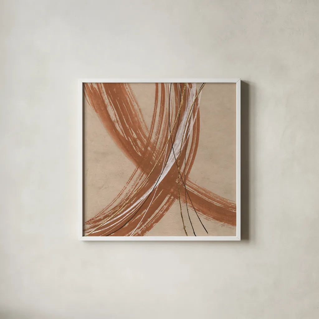 Gold in Opposition I by Chris Paschke. Shown in a crisp white glass frame for a clean and minimalist style. Available as an archival giclee rolled canvas, fine art paper, or poster print. SKU 84568a.