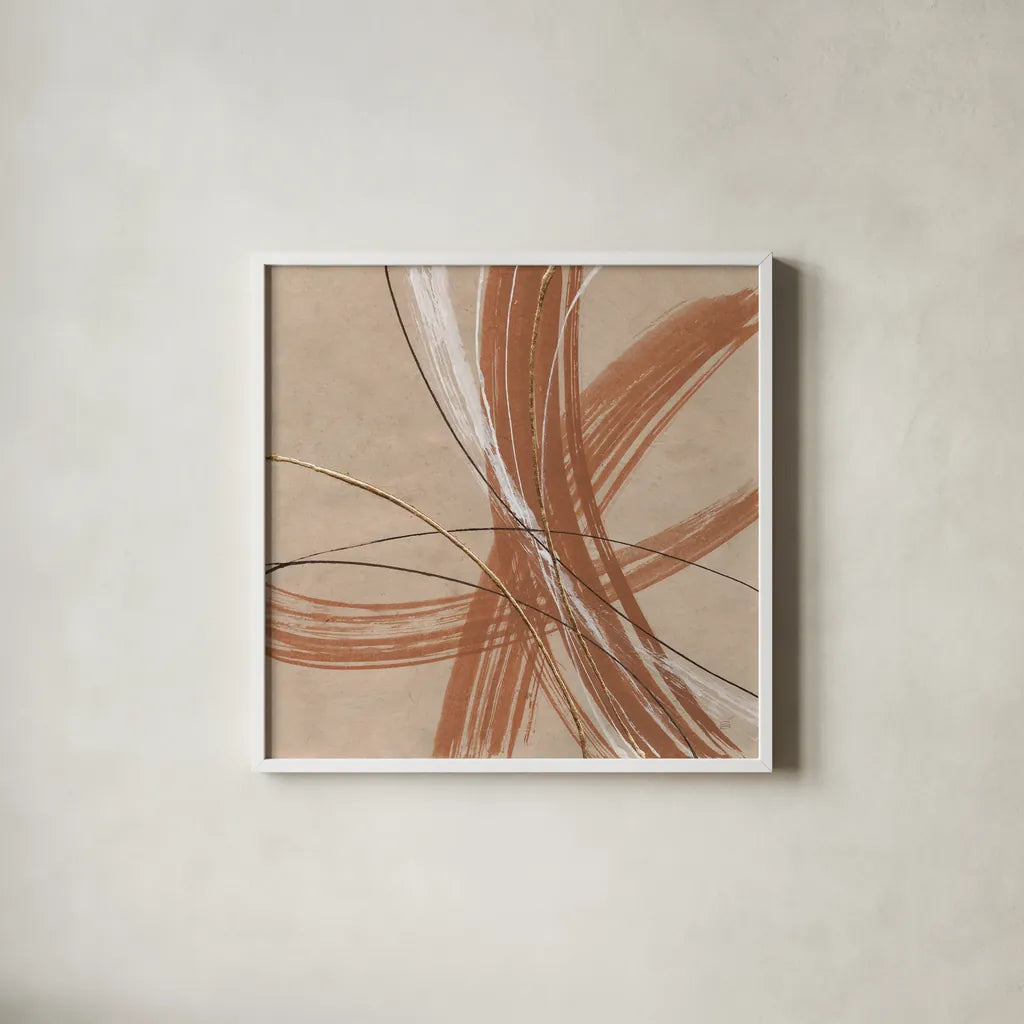 Gold in Opposition II by Chris Paschke. Shown in a crisp white glass frame for a clean and minimalist style. Available as an archival giclee rolled canvas, fine art paper, or poster print. SKU 84569a.