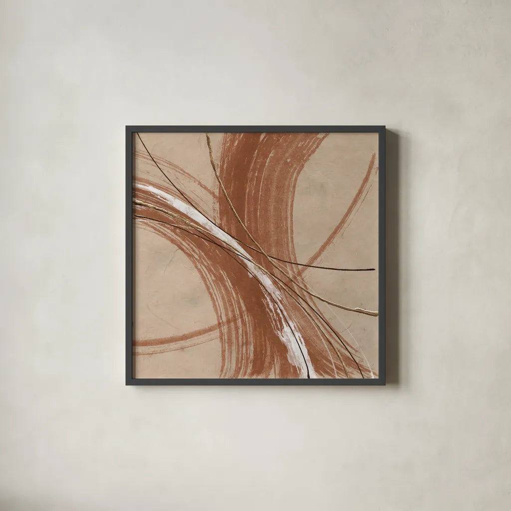 Gold in Opposition III by Chris Paschke. Shown in a sleek black glass frame for a contemporary gallery look. Available as an archival giclee rolled canvas, fine art paper, or poster print. SKU 84570a.