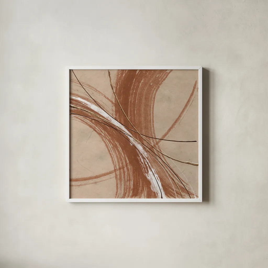 Gold in Opposition III by Chris Paschke. Shown in a crisp white glass frame for a clean and minimalist style. Available as an archival giclee rolled canvas, fine art paper, or poster print. SKU 84570a.