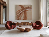 Gold in Opposition IV by Chris Paschke. Shown as extra-large giant wall art in a modern living room. Available as an archival giclee rolled canvas, fine art paper, or poster print. SKU 84571a.
