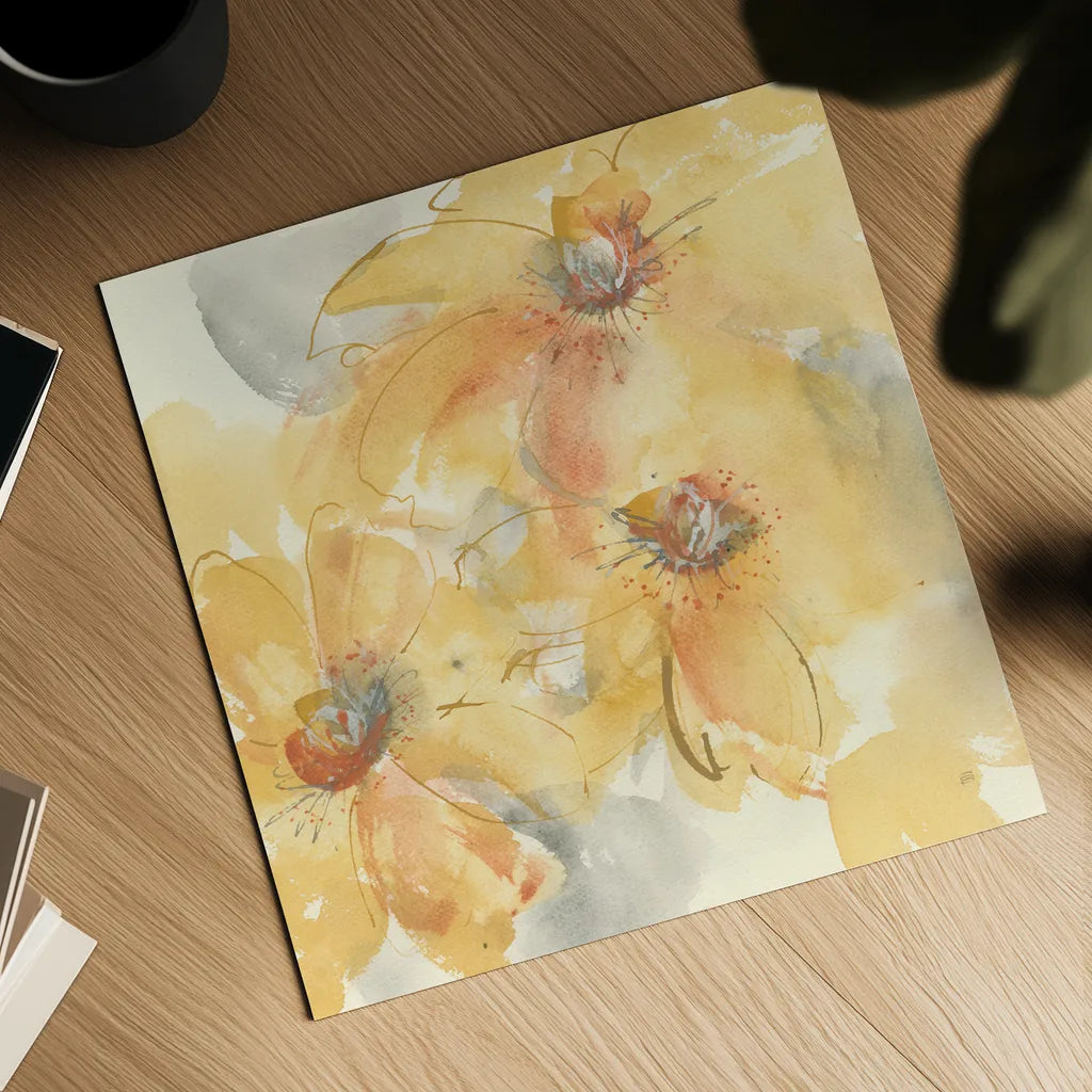 Golden Clematis II by Chris Paschke. Shown as a detailed flat fine art print, highlighting archival giclee quality. Available as an archival giclee rolled canvas, fine art paper, or poster print. SKU 50268a.