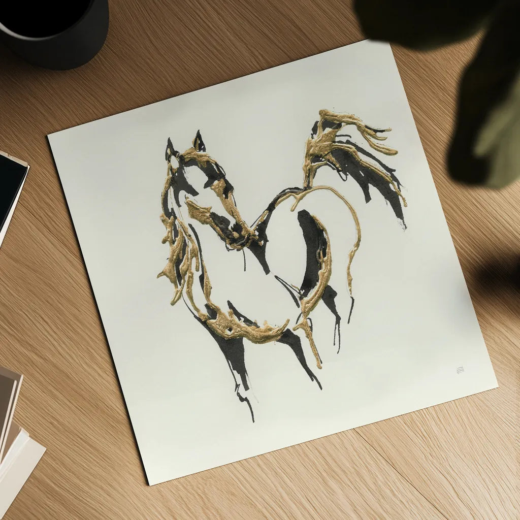 Golden Horse VII by Chris Paschke. Shown as a detailed flat fine art print, highlighting archival giclee quality. Available as an archival giclee rolled canvas, fine art paper, or poster print. SKU 49931a.