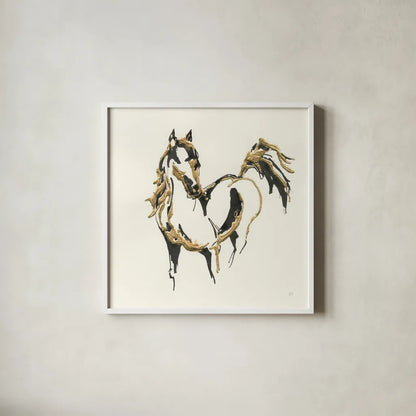 Golden Horse VII by Chris Paschke. Shown in a crisp white glass frame for a clean and minimalist style. Available as an archival giclee rolled canvas, fine art paper, or poster print. SKU 49931a.