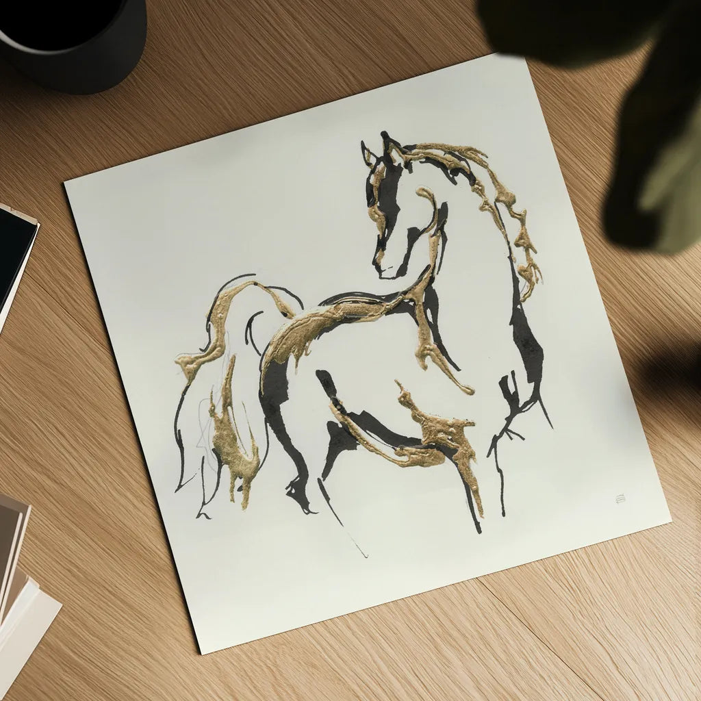 Golden Horse VIII by Chris Paschke. Shown as a detailed flat fine art print, highlighting archival giclee quality. Available as an archival giclee rolled canvas, fine art paper, or poster print. SKU 49932a.