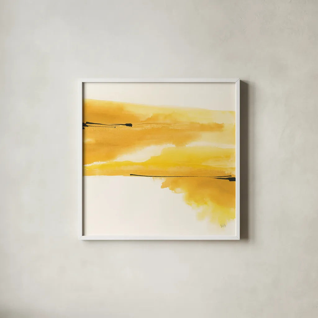 Golden Reflection I by Chris Paschke. Shown in a crisp white glass frame for a clean and minimalist style. Available as an archival giclee rolled canvas, fine art paper, or poster print. SKU 39673a.