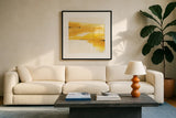 Golden Reflection I by Chris Paschke. Displayed in a glass frame with matte in a clean modern living room. Available as an archival giclee rolled canvas, fine art paper, or poster print. SKU 39673a.