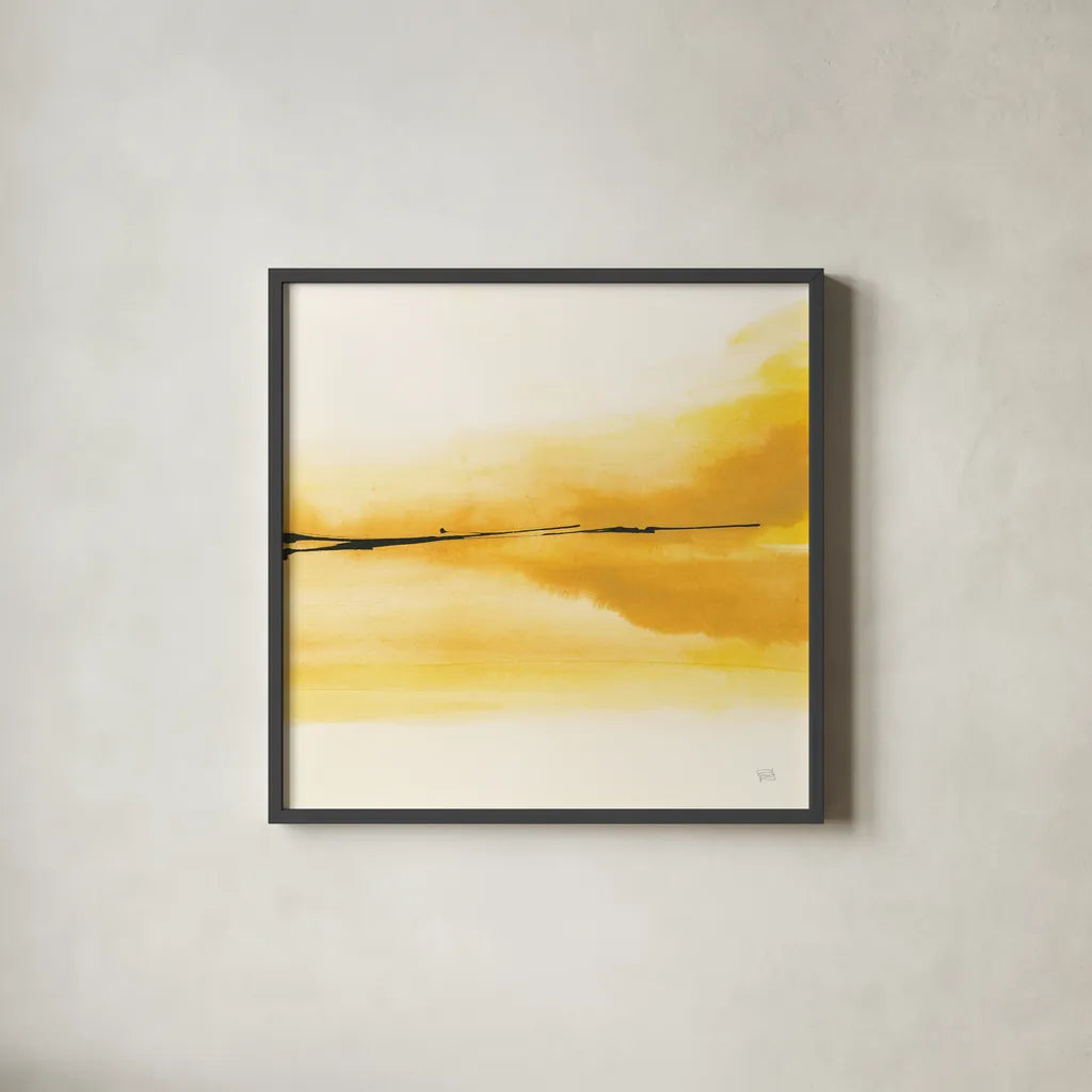 Golden Reflection II by Chris Paschke. Shown in a sleek black glass frame for a contemporary gallery look. Available as an archival giclee rolled canvas, fine art paper, or poster print. SKU 39674a.