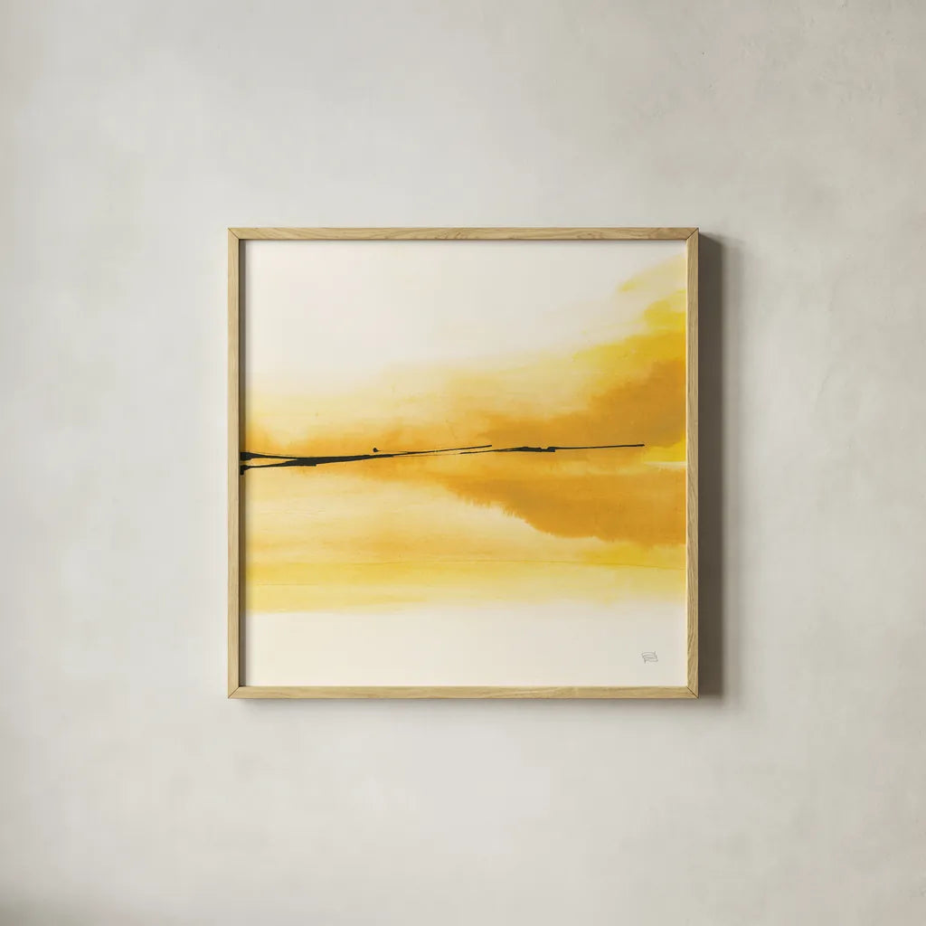Golden Reflection II by Chris Paschke. Shown in a natural wood glass frame for a timeless modern aesthetic. Available as an archival giclee rolled canvas, fine art paper, or poster print. SKU 39674a.
