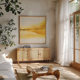 Golden Reflection II by Chris Paschke. Shown in a natural wood frame in a cozy modern living room. Available as an archival giclee rolled canvas, fine art paper, or poster print. SKU 39674a.