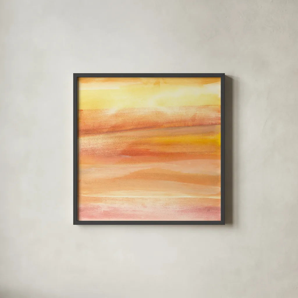 Golden Sands I by Chris Paschke. Shown in a sleek black glass frame for a contemporary gallery look. Available as an archival giclee rolled canvas, fine art paper, or poster print. SKU 65474a.