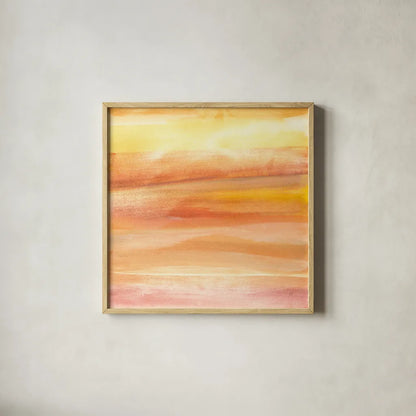 Golden Sands I by Chris Paschke. Shown in a natural wood glass frame for a timeless modern aesthetic. Available as an archival giclee rolled canvas, fine art paper, or poster print. SKU 65474a.
