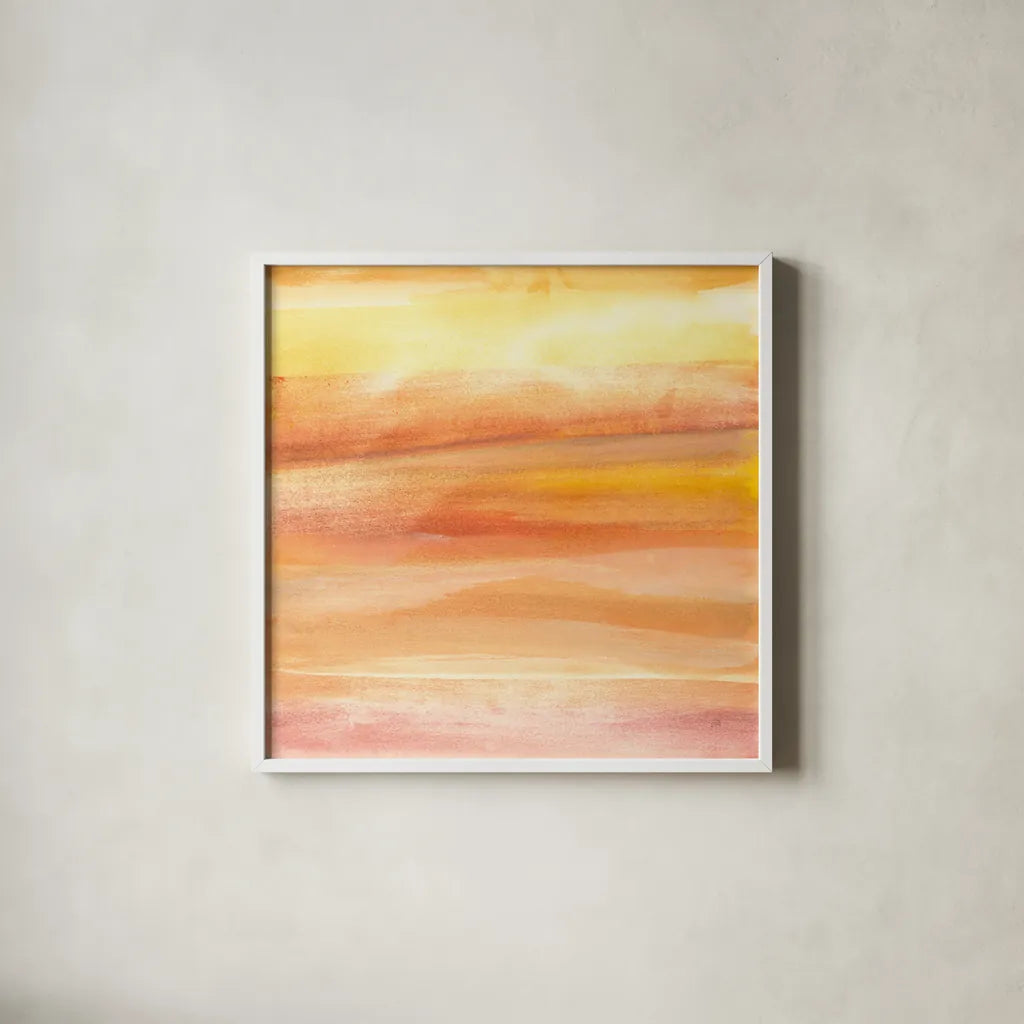 Golden Sands I by Chris Paschke. Shown in a crisp white glass frame for a clean and minimalist style. Available as an archival giclee rolled canvas, fine art paper, or poster print. SKU 65474a.