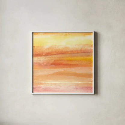 Golden Sands I by Chris Paschke. Shown in a crisp white glass frame for a clean and minimalist style. Available as an archival giclee rolled canvas, fine art paper, or poster print. SKU 65474a.