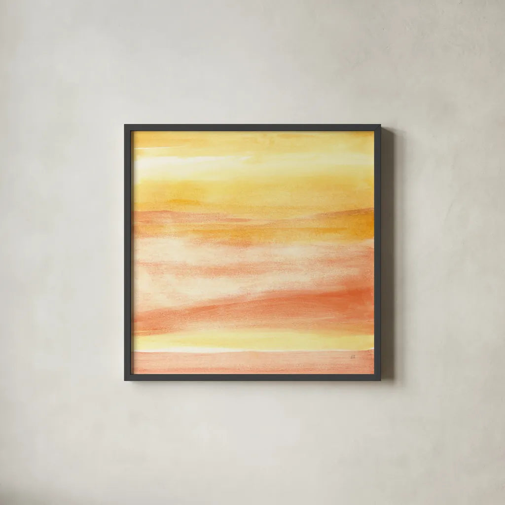 Golden Sands II by Chris Paschke. Shown in a sleek black glass frame for a contemporary gallery look. Available as an archival giclee rolled canvas, fine art paper, or poster print. SKU 65475a.