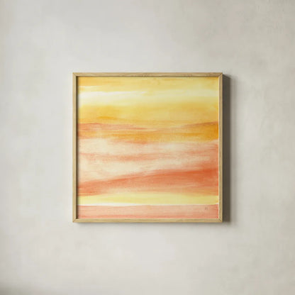 Golden Sands II by Chris Paschke. Shown in a natural wood glass frame for a timeless modern aesthetic. Available as an archival giclee rolled canvas, fine art paper, or poster print. SKU 65475a.