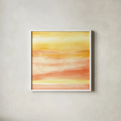 Golden Sands II by Chris Paschke. Shown in a crisp white glass frame for a clean and minimalist style. Available as an archival giclee rolled canvas, fine art paper, or poster print. SKU 65475a.