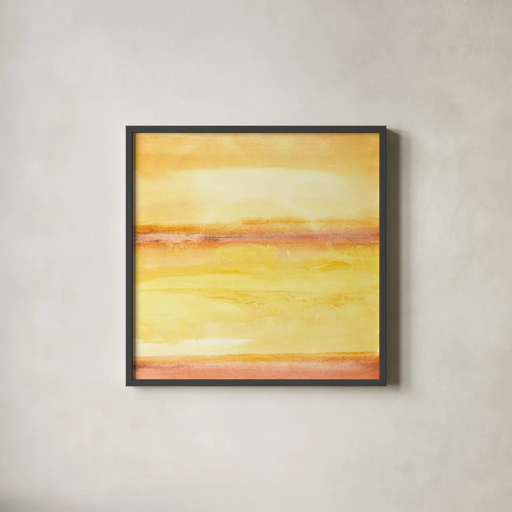 Golden Sands III by Chris Paschke. Shown in a sleek black glass frame for a contemporary gallery look. Available as an archival giclee rolled canvas, fine art paper, or poster print. SKU 65476a.