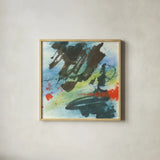 Graffiti Blue II by Chris Paschke. Shown in a natural wood glass frame for a timeless modern aesthetic. Available as an archival giclee rolled canvas, fine art paper, or poster print. SKU 44541a.
