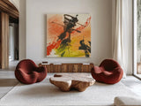 Graffiti Orange I by Chris Paschke. Shown as extra-large giant wall art in a modern living room. Available as an archival giclee rolled canvas, fine art paper, or poster print. SKU 44542a.