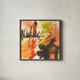 Graffiti Orange II by Chris Paschke. Shown in a sleek black glass frame for a contemporary gallery look. Available as an archival giclee rolled canvas, fine art paper, or poster print. SKU 44543a.