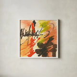 Graffiti Orange II by Chris Paschke. Shown in a crisp white glass frame for a clean and minimalist style. Available as an archival giclee rolled canvas, fine art paper, or poster print. SKU 44543a.