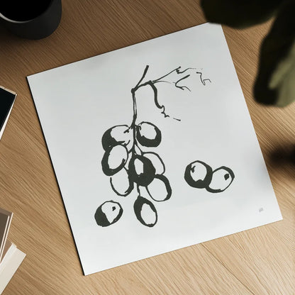 Grapes I BW by Chris Paschke. Shown as a detailed flat fine art print, highlighting archival giclee quality. Available as an archival giclee rolled canvas, fine art paper, or poster print. SKU 64214a.