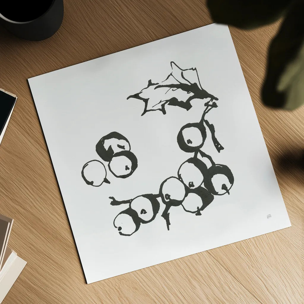 Grapes II BW by Chris Paschke. Shown as a detailed flat fine art print, highlighting archival giclee quality. Available as an archival giclee rolled canvas, fine art paper, or poster print. SKU 64215a.