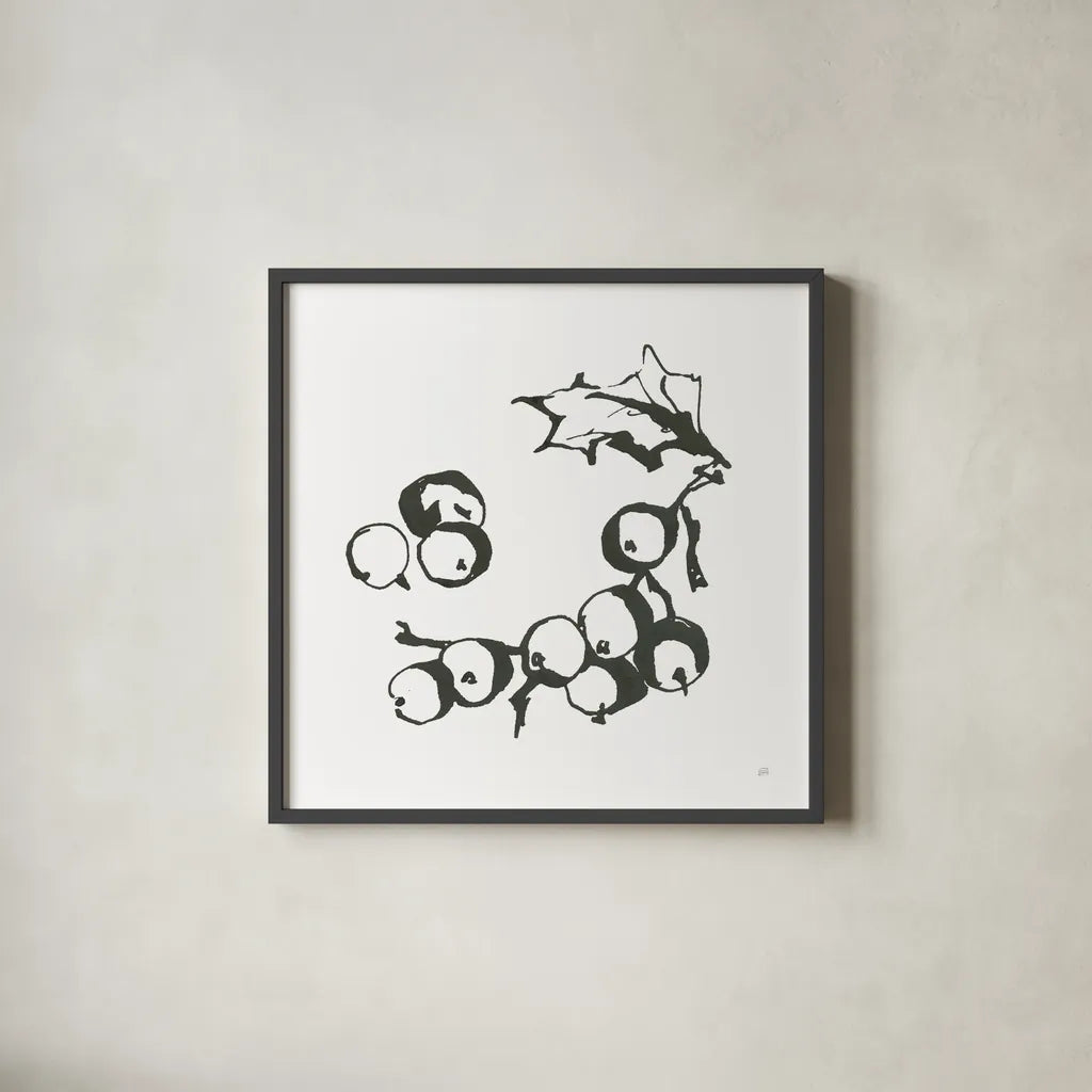 Grapes II BW by Chris Paschke. Shown in a sleek black glass frame for a contemporary gallery look. Available as an archival giclee rolled canvas, fine art paper, or poster print. SKU 64215a.