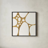 Graphic Gold I by Chris Paschke. Shown in a sleek black glass frame for a contemporary gallery look. Available as an archival giclee rolled canvas, fine art paper, or poster print. SKU 91426a.