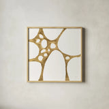 Graphic Gold I by Chris Paschke. Shown in a natural wood glass frame for a timeless modern aesthetic. Available as an archival giclee rolled canvas, fine art paper, or poster print. SKU 91426a.