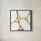 Graphic Gold III by Chris Paschke. Shown in a sleek black glass frame for a contemporary gallery look. Available as an archival giclee rolled canvas, fine art paper, or poster print. SKU 91428a.