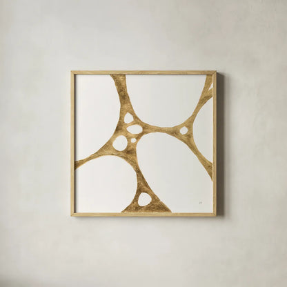 Graphic Gold III by Chris Paschke. Shown in a natural wood glass frame for a timeless modern aesthetic. Available as an archival giclee rolled canvas, fine art paper, or poster print. SKU 91428a.