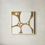 Graphic Gold IV by Chris Paschke. Shown in a crisp white glass frame for a clean and minimalist style. Available as an archival giclee rolled canvas, fine art paper, or poster print. SKU 91429a.