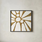 Graphic Gold VI by Chris Paschke. Shown in a sleek black glass frame for a contemporary gallery look. Available as an archival giclee rolled canvas, fine art paper, or poster print. SKU 91431a.