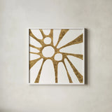 Graphic Gold VI by Chris Paschke. Shown in a crisp white glass frame for a clean and minimalist style. Available as an archival giclee rolled canvas, fine art paper, or poster print. SKU 91431a.