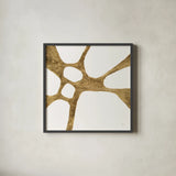 Graphic Gold VII by Chris Paschke. Shown in a sleek black glass frame for a contemporary gallery look. Available as an archival giclee rolled canvas, fine art paper, or poster print. SKU 91432a.