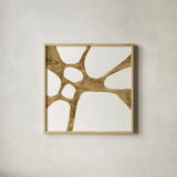 Graphic Gold VII by Chris Paschke. Shown in a natural wood glass frame for a timeless modern aesthetic. Available as an archival giclee rolled canvas, fine art paper, or poster print. SKU 91432a.