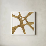 Graphic Gold VIII by Chris Paschke. Shown in a crisp white glass frame for a clean and minimalist style. Available as an archival giclee rolled canvas, fine art paper, or poster print. SKU 91433a.