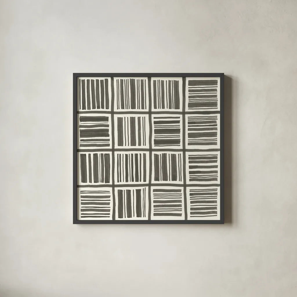 Graphics I by Chris Paschke. Shown in a sleek black glass frame for a contemporary gallery look. Available as an archival giclee rolled canvas, fine art paper, or poster print. SKU 45458a.