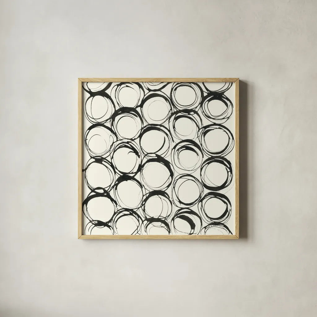 Graphics IX by Chris Paschke. Shown in a natural wood glass frame for a timeless modern aesthetic. Available as an archival giclee rolled canvas, fine art paper, or poster print. SKU 45466a.