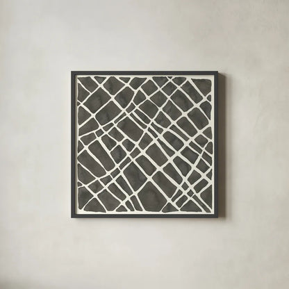 Graphics VI by Chris Paschke. Shown in a sleek black glass frame for a contemporary gallery look. Available as an archival giclee rolled canvas, fine art paper, or poster print. SKU 45463a.