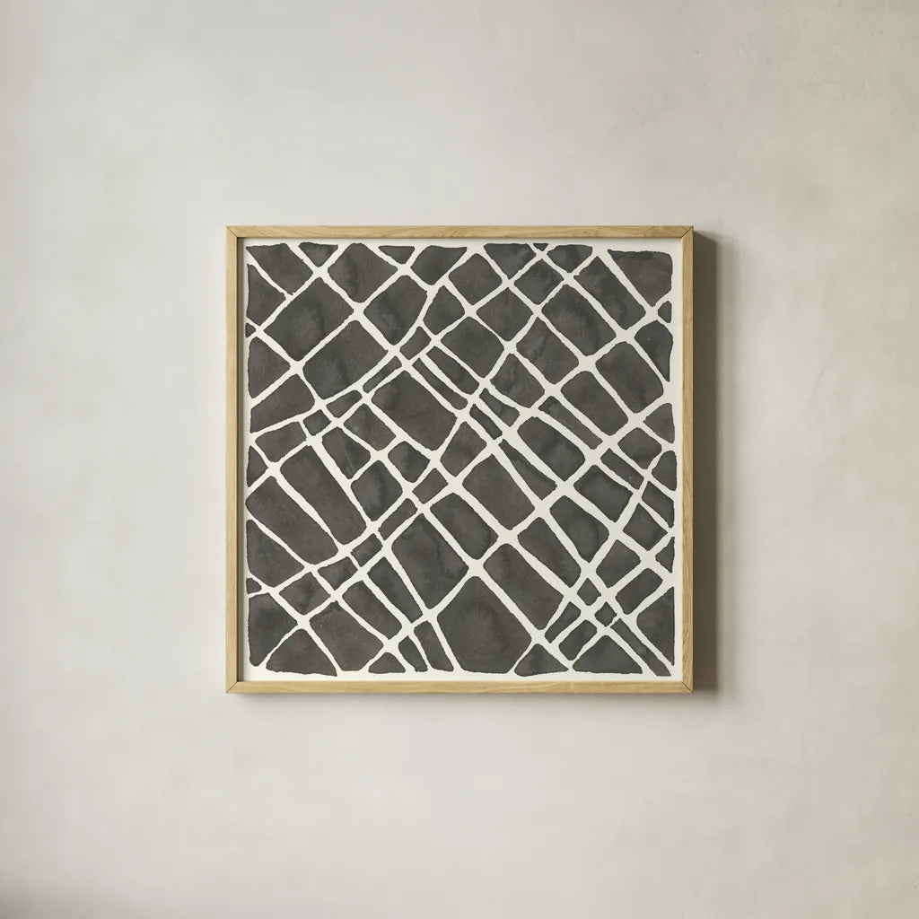 Graphics VI by Chris Paschke. Shown in a natural wood glass frame for a timeless modern aesthetic. Available as an archival giclee rolled canvas, fine art paper, or poster print. SKU 45463a.