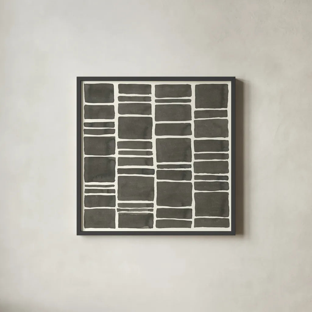 Graphics VII by Chris Paschke. Shown in a sleek black glass frame for a contemporary gallery look. Available as an archival giclee rolled canvas, fine art paper, or poster print. SKU 45464a.