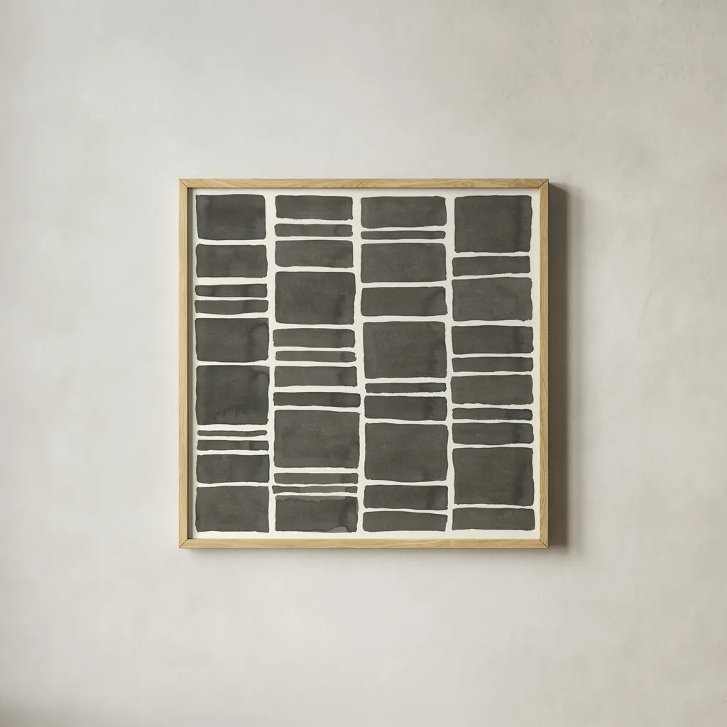 Graphics VII by Chris Paschke. Shown in a natural wood glass frame for a timeless modern aesthetic. Available as an archival giclee rolled canvas, fine art paper, or poster print. SKU 45464a.