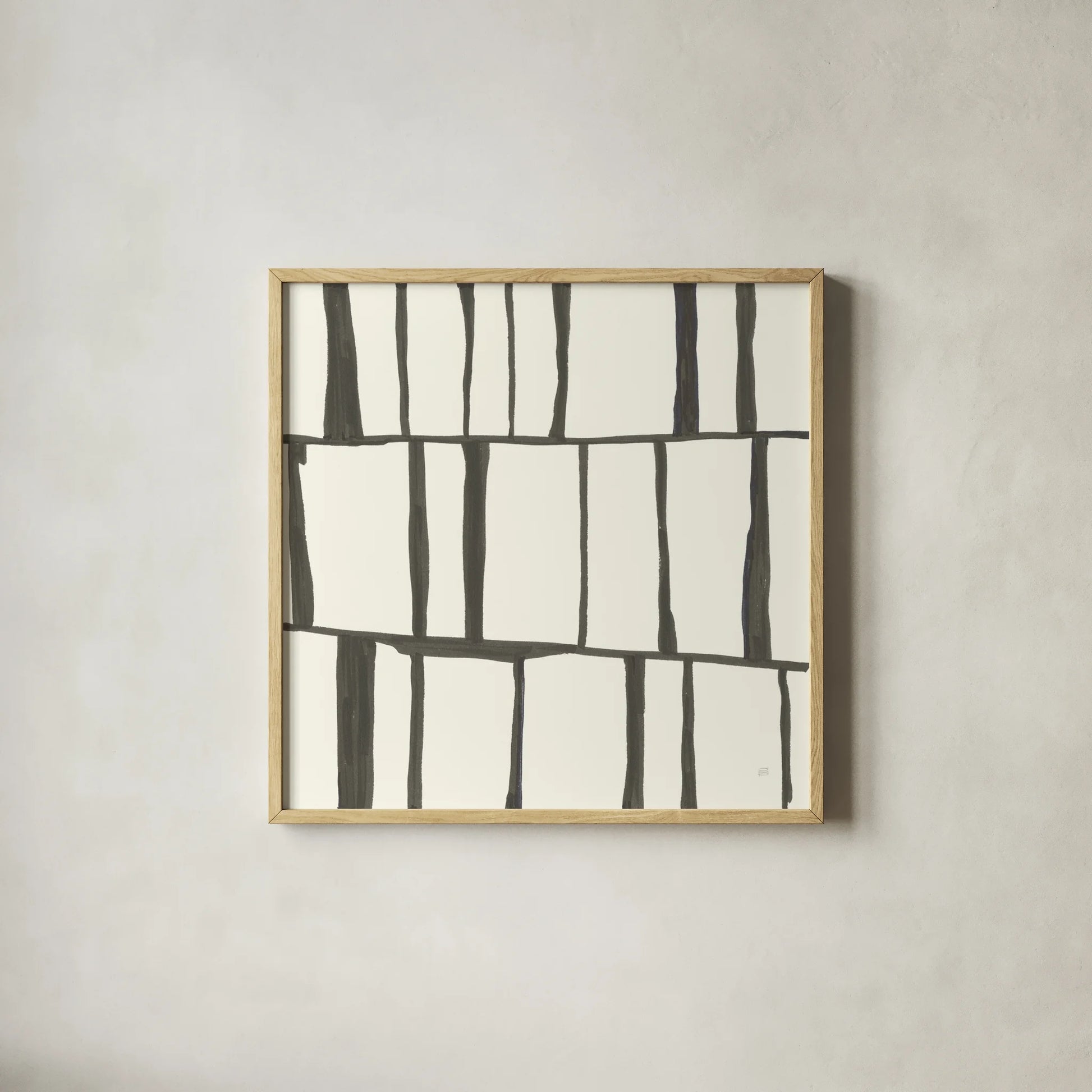 Graphics X by Chris Paschke. Shown in a natural wood glass frame for a timeless modern aesthetic. Available as an archival giclee rolled canvas, fine art paper, or poster print. SKU 45467a.